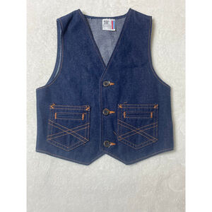 Boys Billy The Kid vintage Denim Vest Size 7 Blue with Orange Stitching